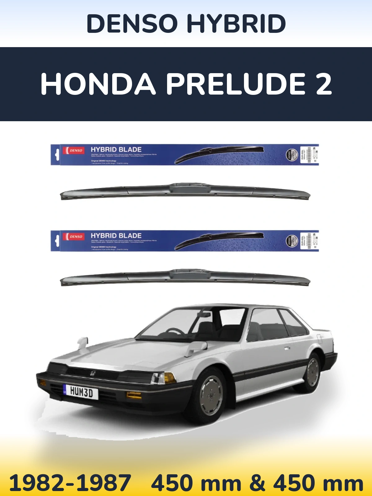 Sada předních stěračů Denso Hybrid 450 a 450 mm pro Honda Prelude 2 1982-1987