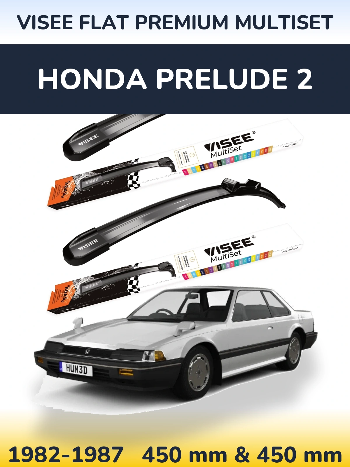 Комплект передніх щіток VISEE FLAT PREMIUM MultiSet 450 & 450 мм для Honda Prelude 2 1982-1987