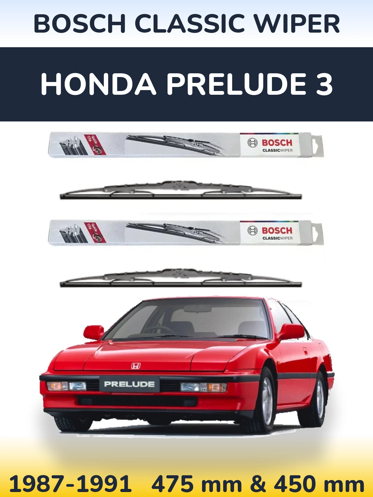 Sada předních stěračů BOSCH Classic Wiper 475 a 450 mm pro Honda Prelude 3 1987-1991
