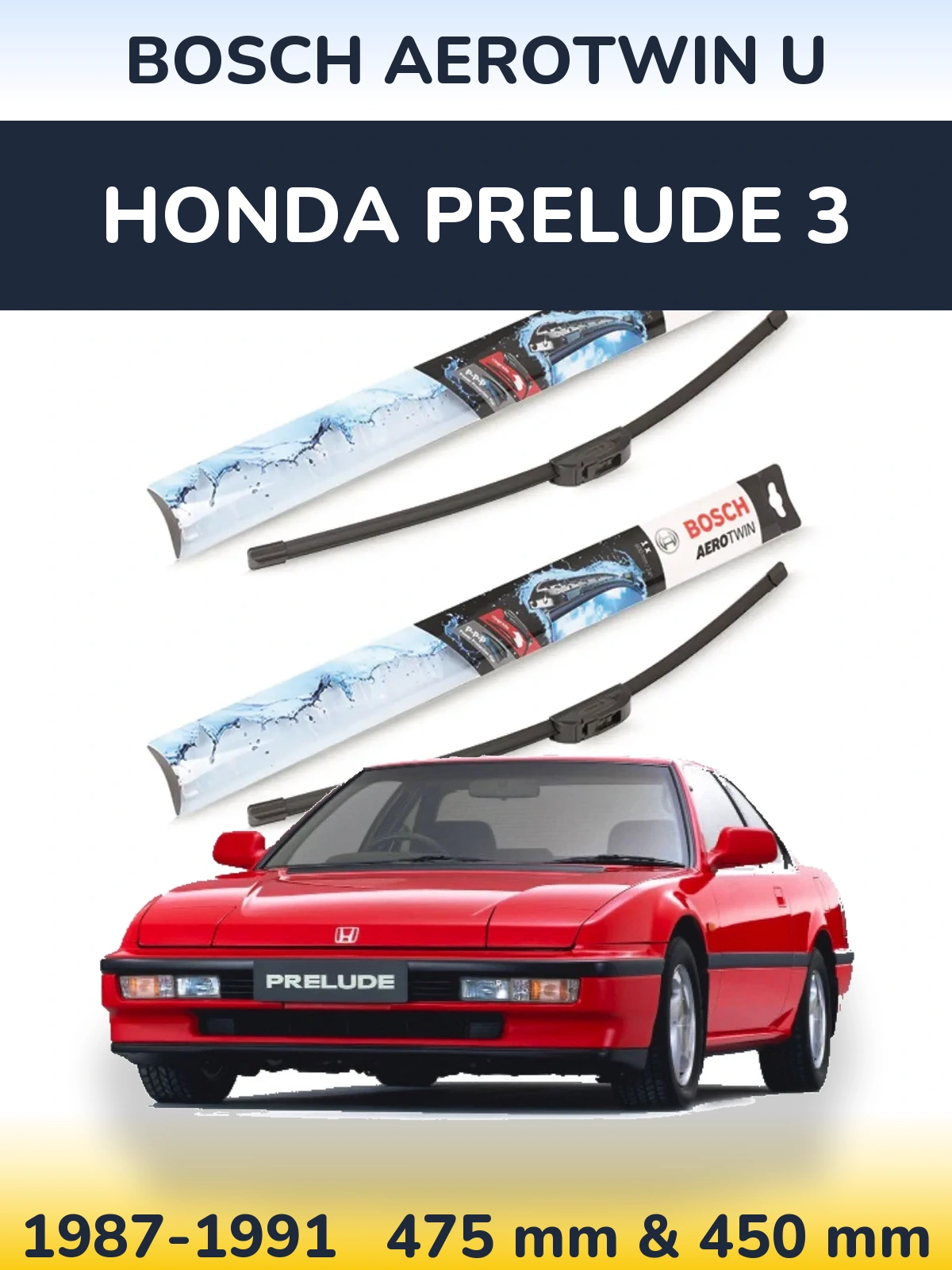 Sada předních stěračů BOSCH AeroTwin U 475 a 450 mm pro Honda Prelude 3 1987-1991