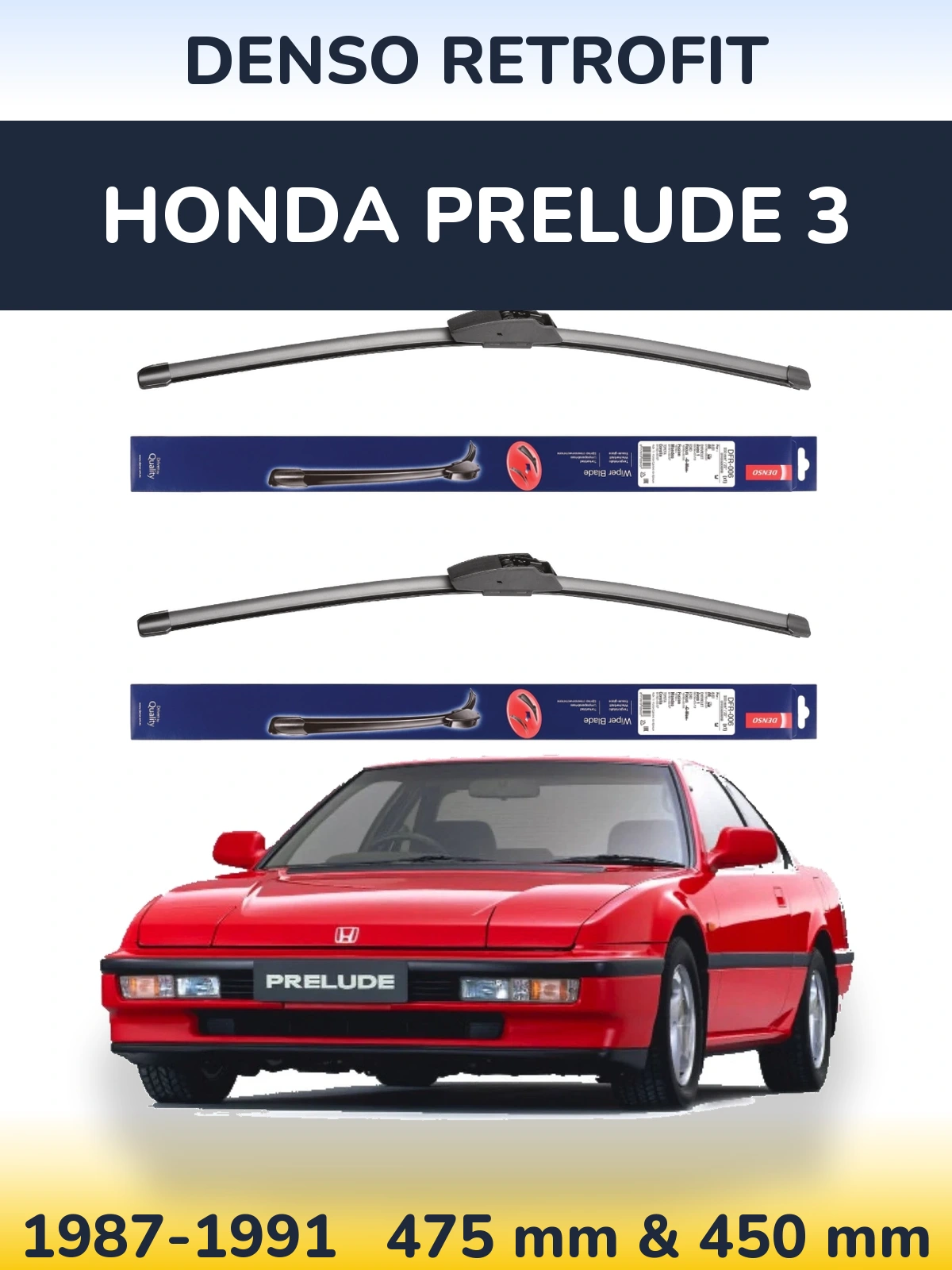 Sada předních stěračů Denso Retrofit 475 a 450 mm pro Honda Prelude 3 1987-1991