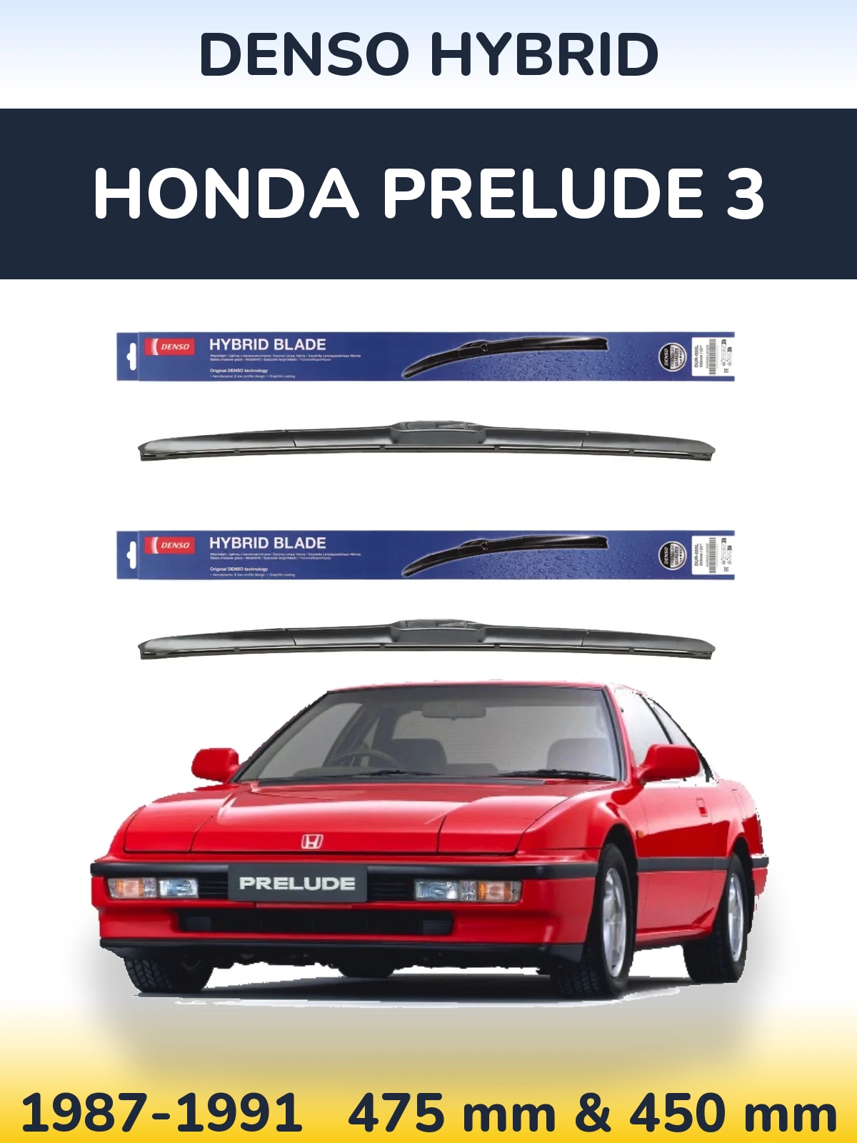 Sada předních stěračů Denso Hybrid 475 a 450 mm pro Honda Prelude 3 1987-1991