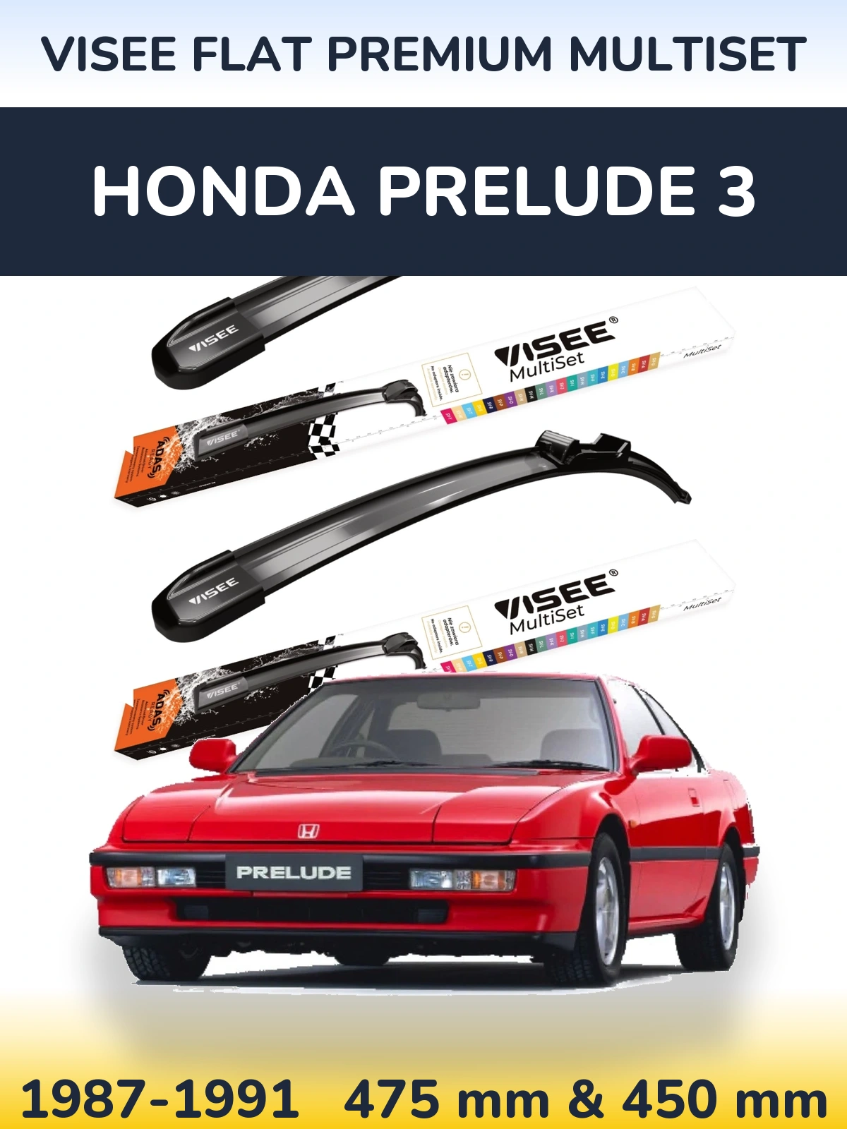 Комплект передніх щіток VISEE FLAT PREMIUM MultiSet 475 & 450 мм для Honda Prelude 3 1987-1991