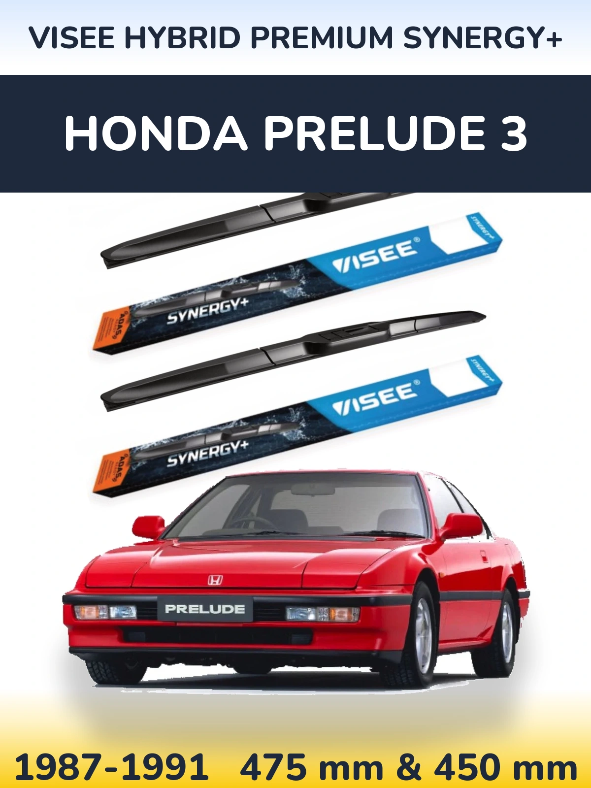 Комплект передніх щіток VISEE HYBRID PREMIUM SYNERGY+ 475 & 450 мм для Honda Prelude 3 1987-1991