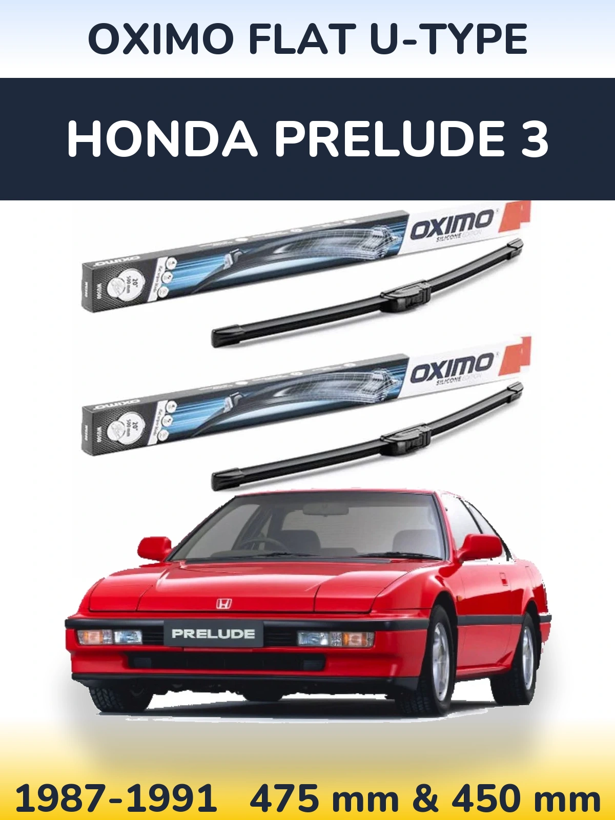 Sada předních stěračů Oximo Flat U-type 475 a 450 mm pro Honda Prelude 3 1987-1991