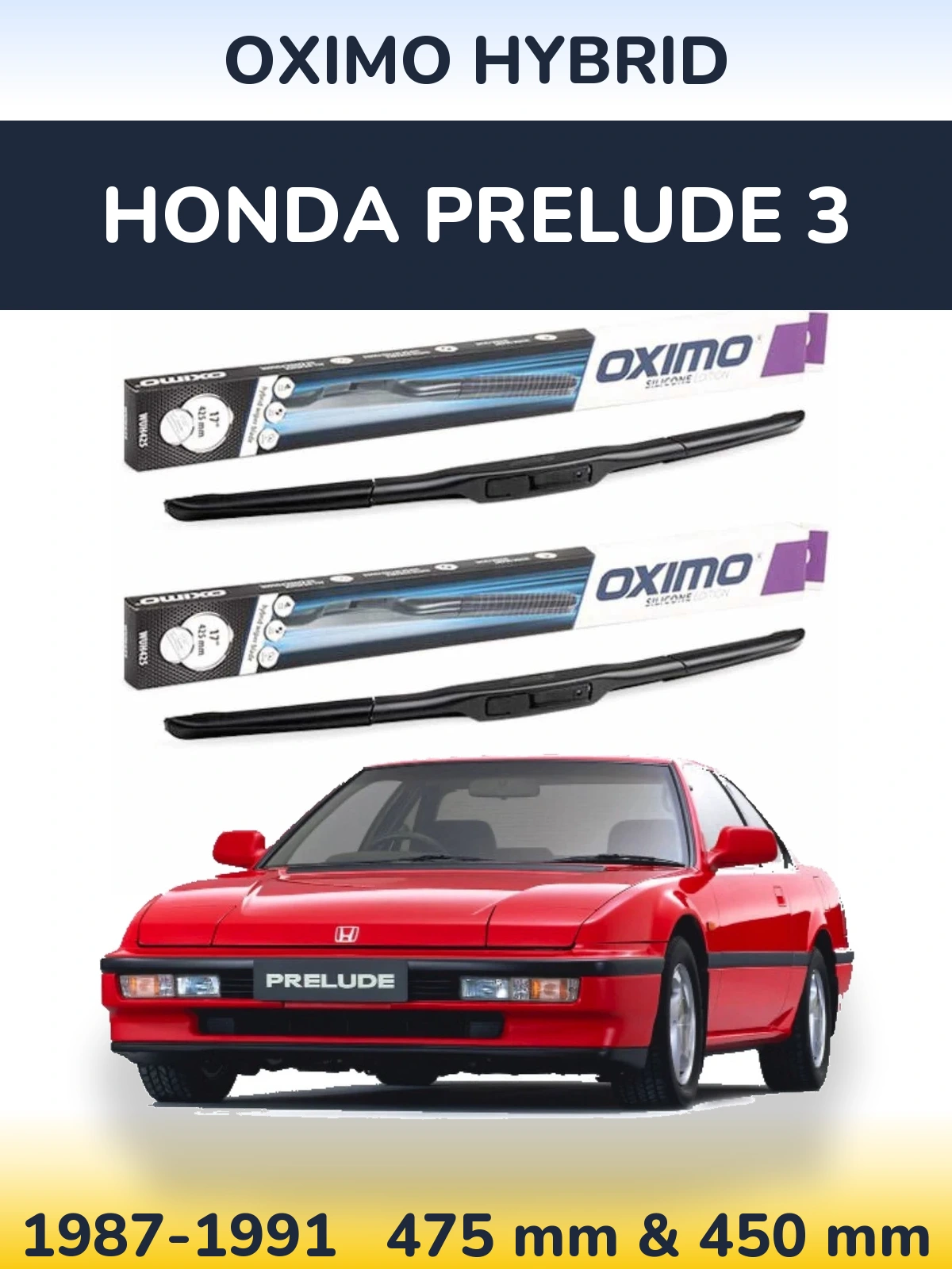 Sada předních stěračů Oximo Hybrid 475 a 450 mm pro Honda Prelude 3 1987-1991