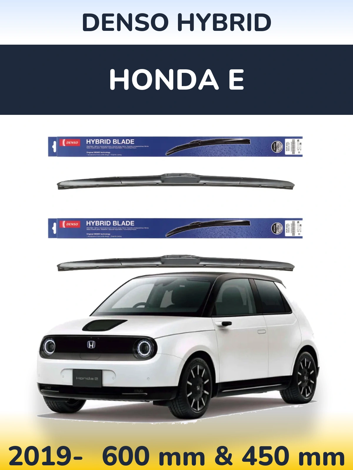Sada předních stěračů Denso Hybrid 600 a 450 mm pro Honda E 2019-2026