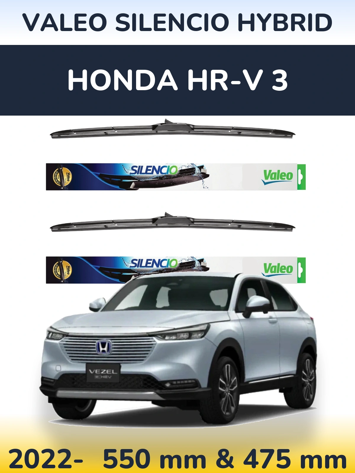 Sada předních stěračů Valeo Silencio Hybrid 550 a 475 mm pro Honda HR-V 3 2022-2026