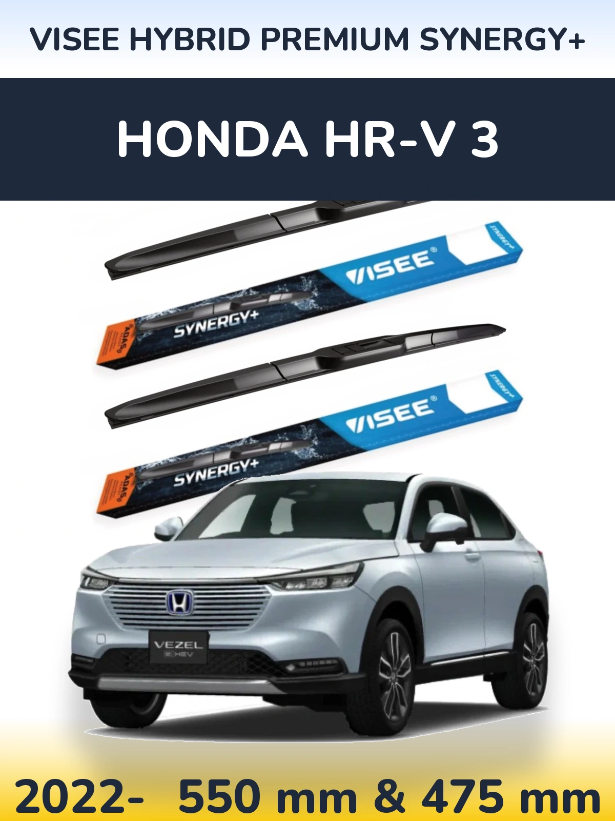 Sada předních stěračů VISEE HYBRID PREMIUM SYNERGY+ 550 a 475 mm pro Honda HR-V 3 2022-2026