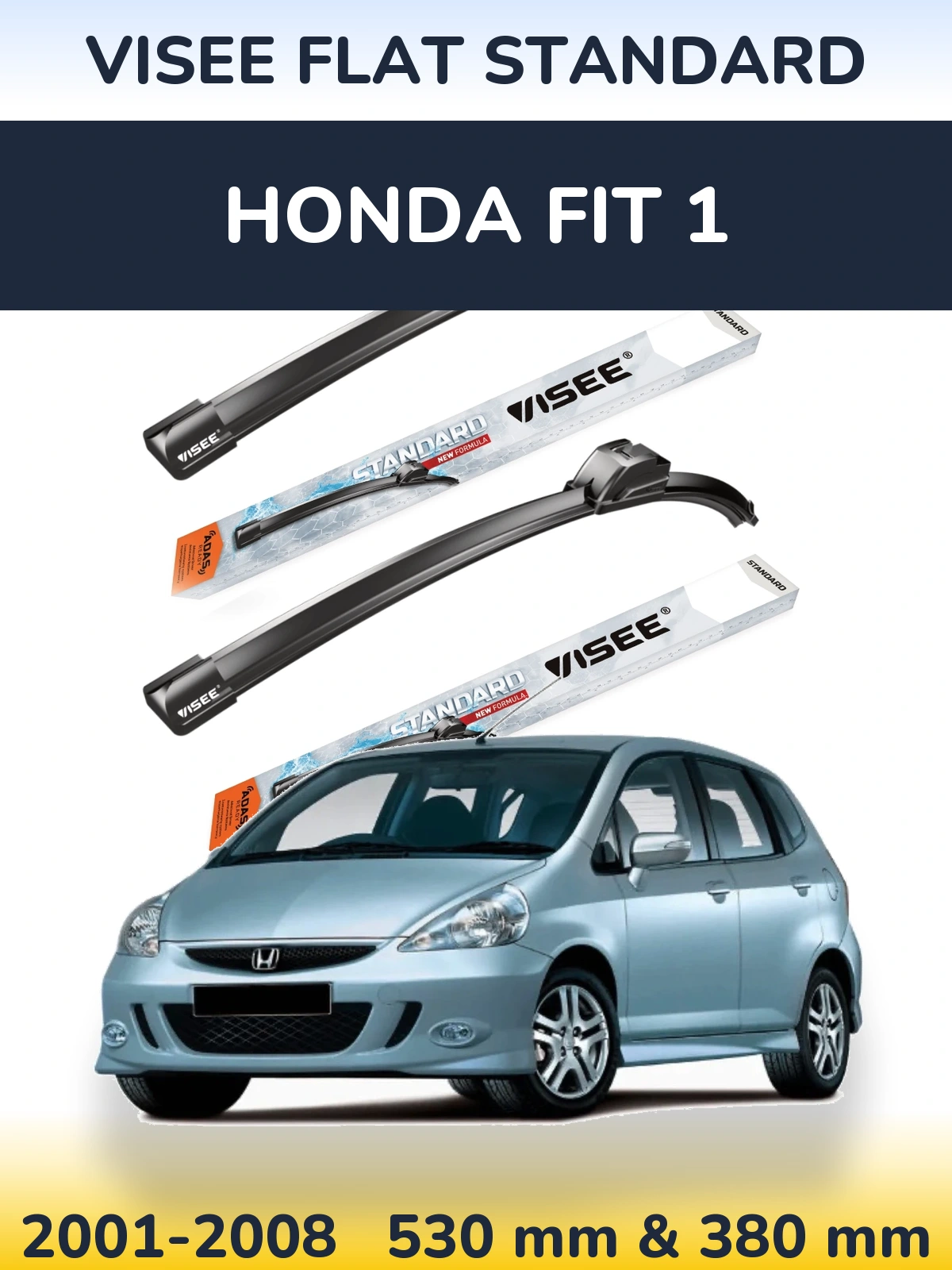 Комплект передніх щіток VISEE FLAT STANDARD 530 & 380 мм для Honda Fit 1 2001-2008