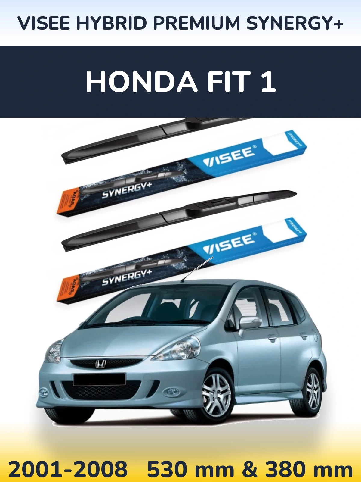 Sada předních stěračů VISEE HYBRID PREMIUM SYNERGY+ 530 a 380 mm pro Honda Fit 1 2001-2008