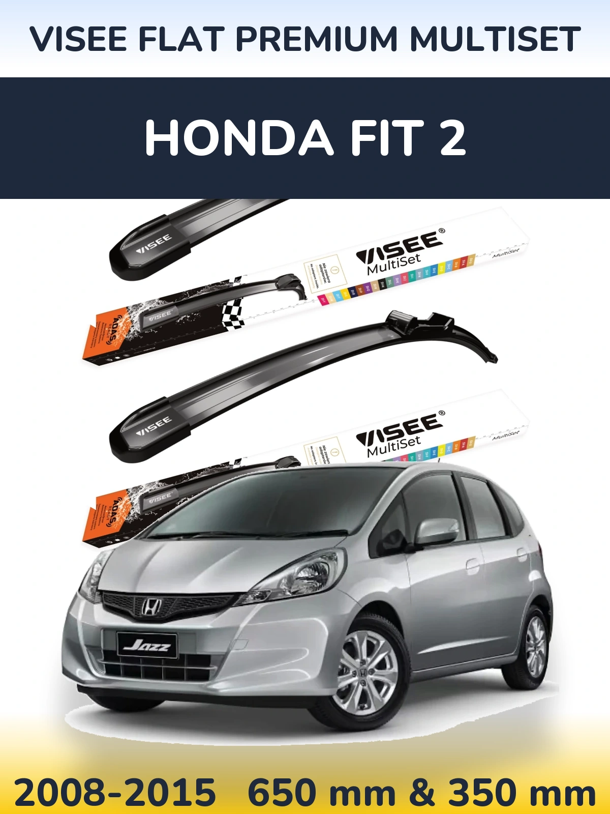 Sada předních stěračů VISEE FLAT PREMIUM MultiSet 650 a 350 mm pro Honda Fit 2 2008-2015