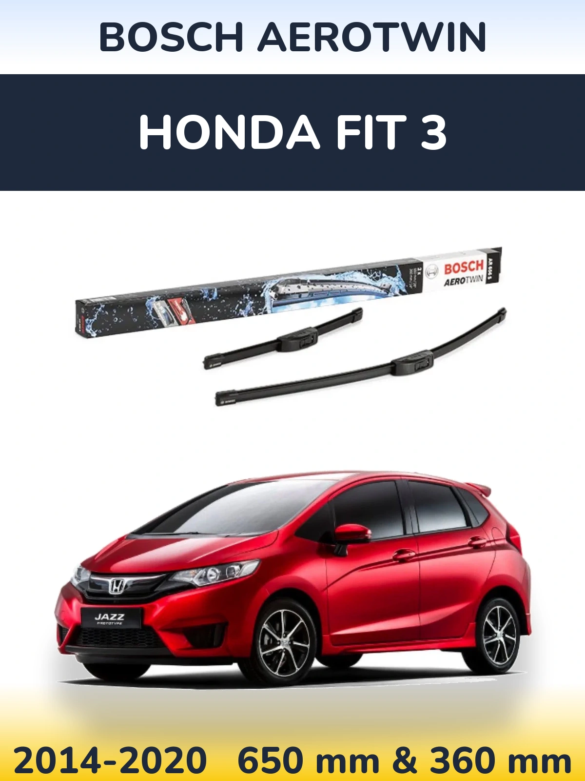 Sada předních stěračů BOSCH AeroTwin 650 a 360 mm pro Honda Fit 3 2014-2020
