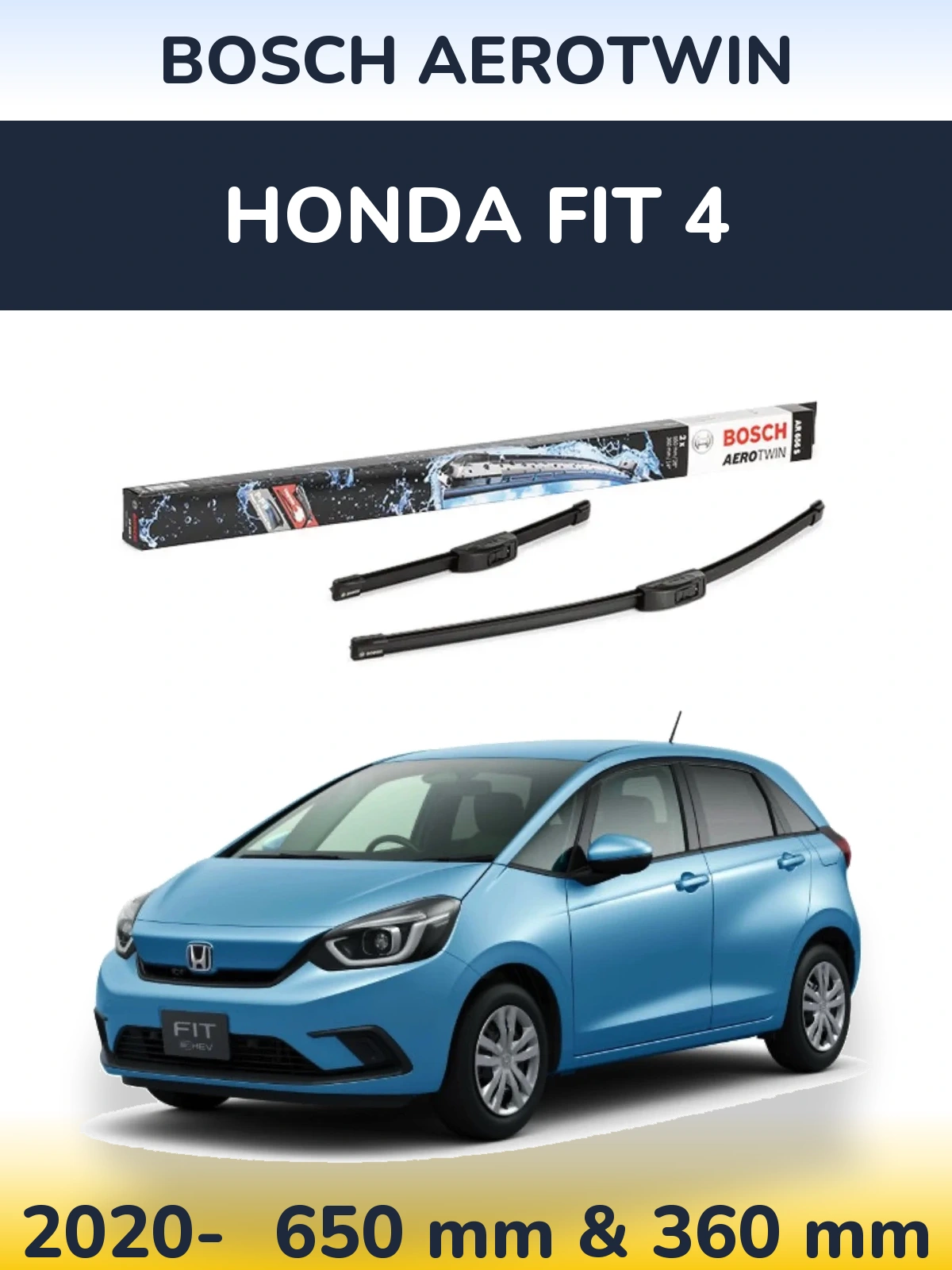 Sada předních stěračů BOSCH AeroTwin 650 a 360 mm pro Honda Fit 4 2020-2026