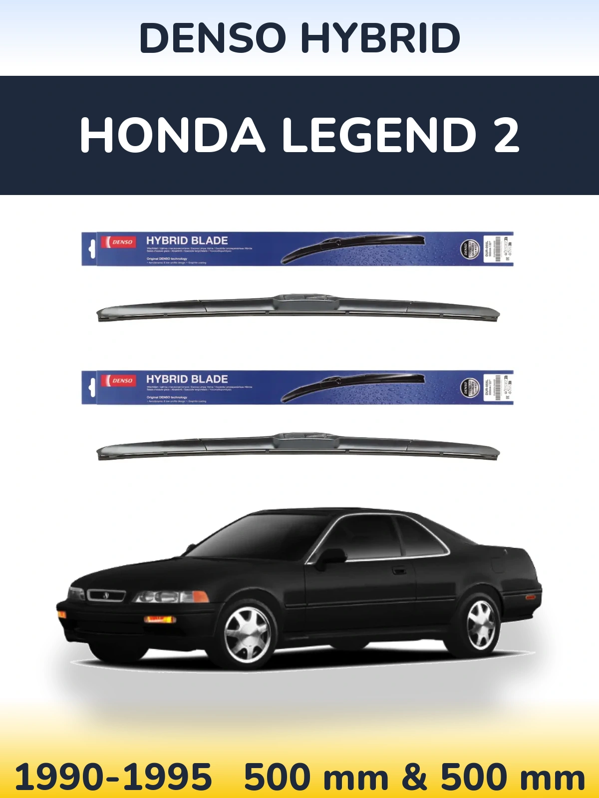 Sada předních stěračů Denso Hybrid 500 a 500 mm pro Honda Legend 2 1990-1995