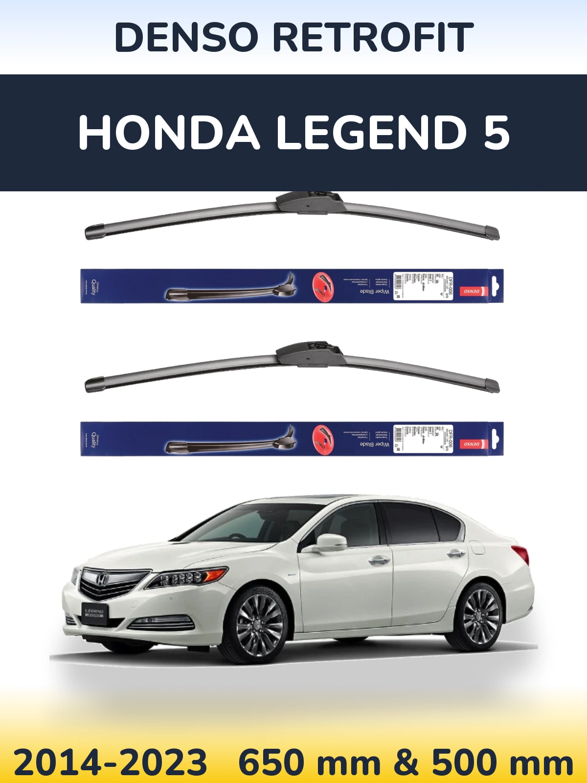 Sada předních stěračů Denso Retrofit 650 a 500 mm pro Honda Legend 5 2014-2023