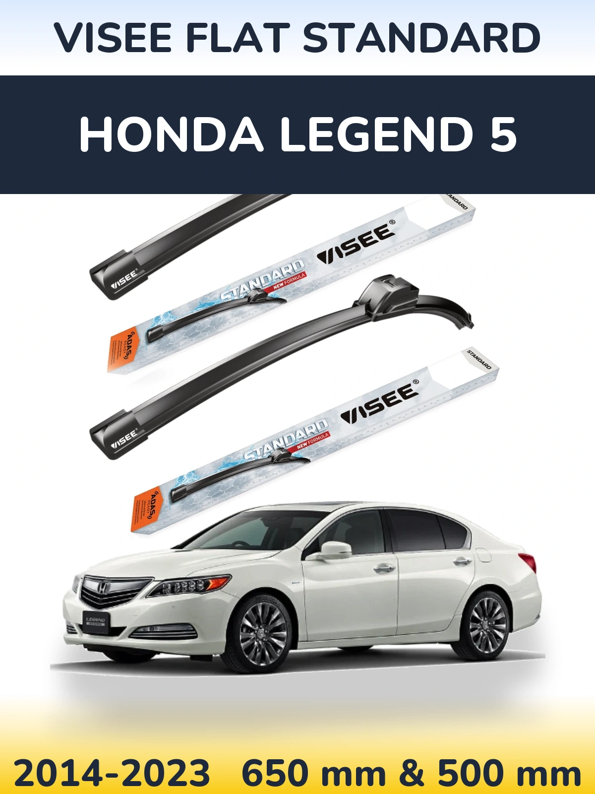 Sada předních stěračů VISEE FLAT STANDARD 650 a 500 mm pro Honda Legend 5 2014-2023