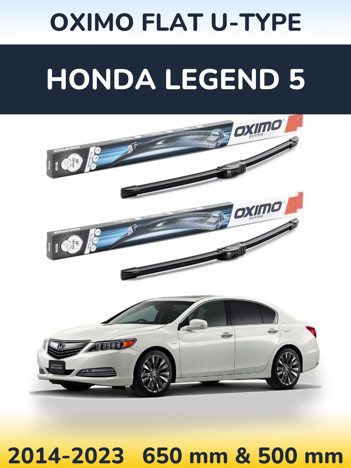 Sada předních stěračů Oximo Flat U-type 650 a 500 mm pro Honda Legend 5 2014-2023