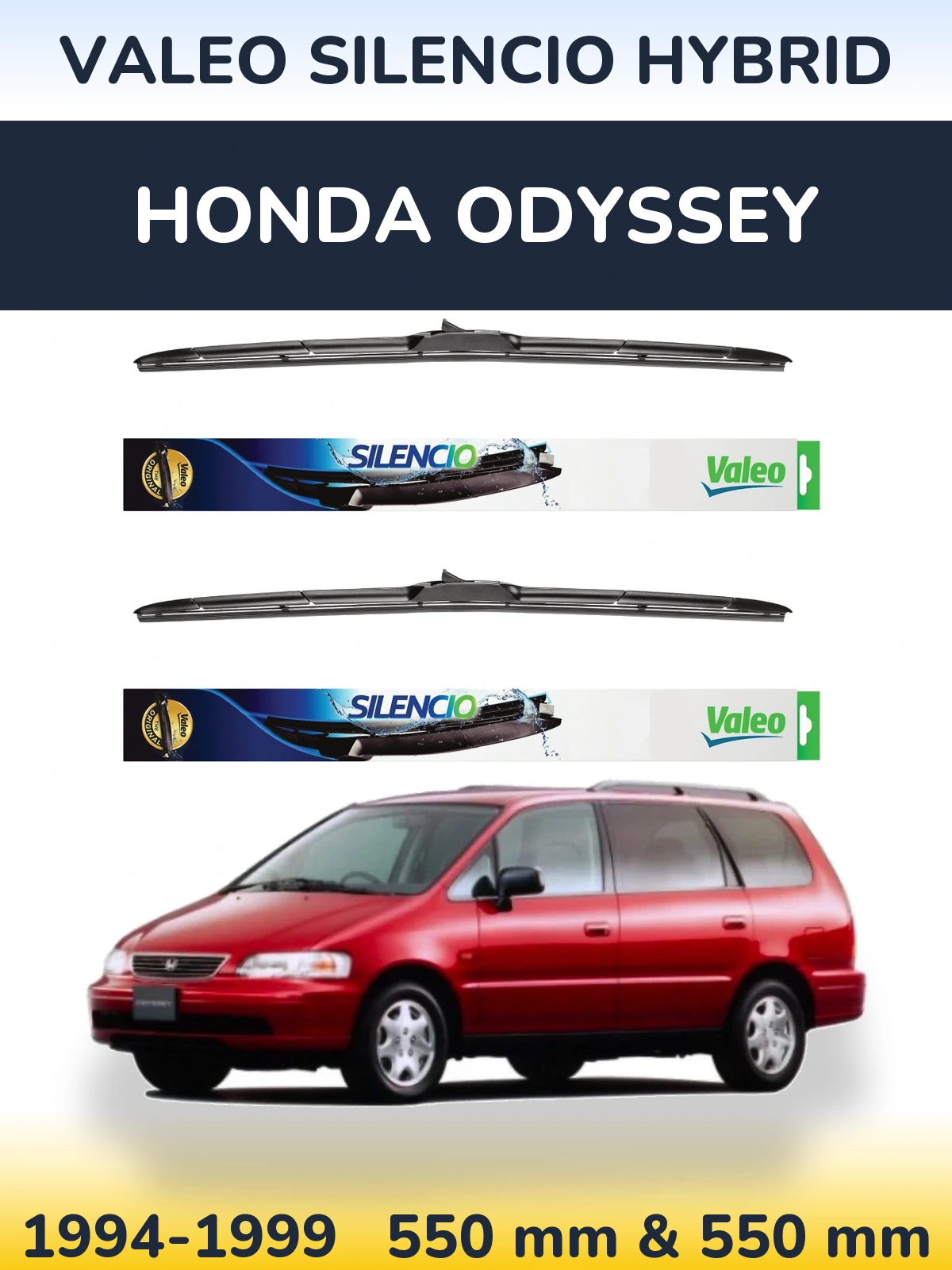 Sada předních stěračů Valeo Silencio Hybrid 550 a 550 mm pro Honda Odyssey 1994-1999