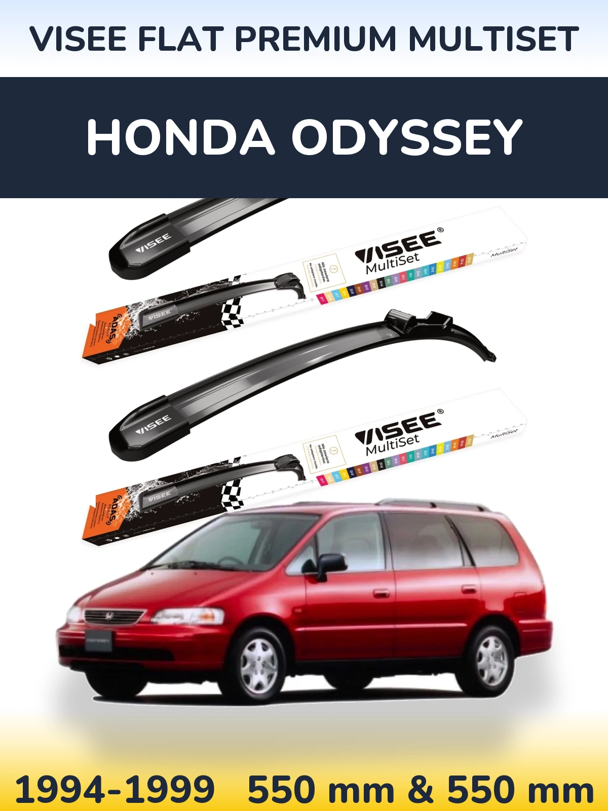 Sada předních stěračů VISEE FLAT PREMIUM MultiSet 550 a 550 mm pro Honda Odyssey 1994-1999