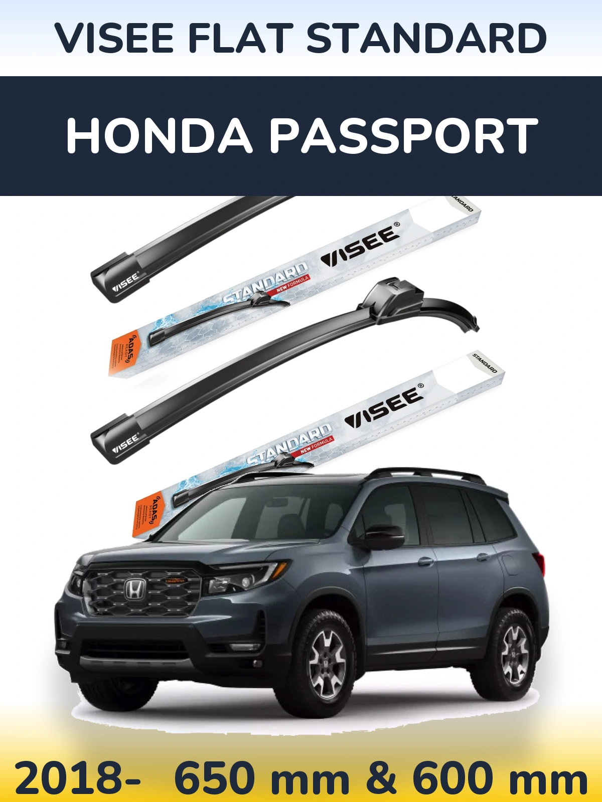 Sada předních stěračů VISEE FLAT STANDARD 650 a 600 mm pro Honda Passport 2018-2026