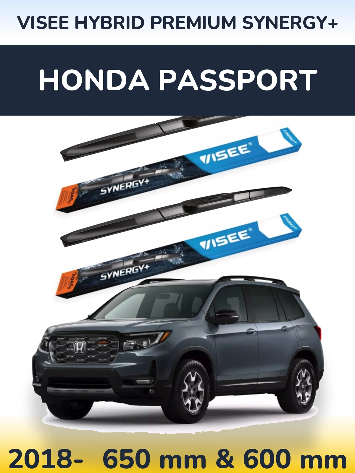Sada předních stěračů VISEE HYBRID PREMIUM SYNERGY+ 650 a 600 mm pro Honda Passport 2018-2026