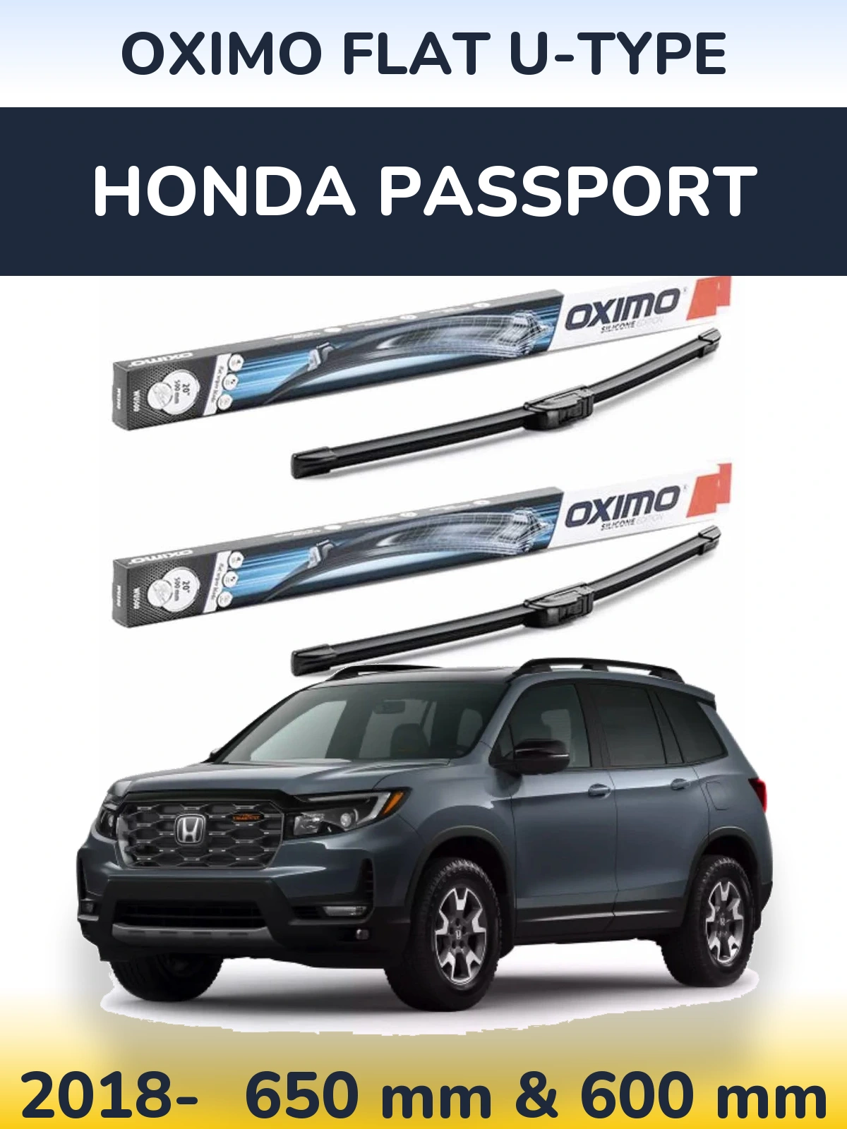 Sada předních stěračů Oximo Flat U-type 650 a 600 mm pro Honda Passport 2018-2026