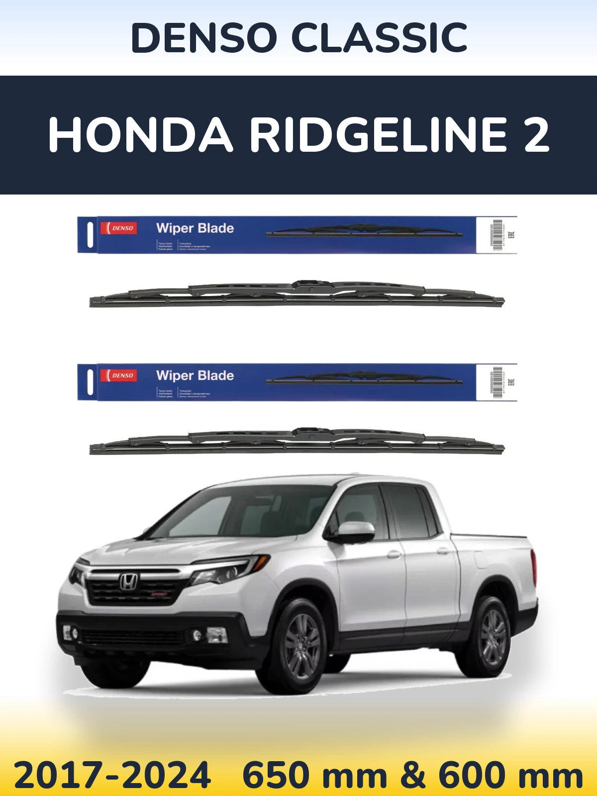 Sada předních stěračů Denso Classic 650 a 600 mm pro Honda Ridgeline 2 2017-2024