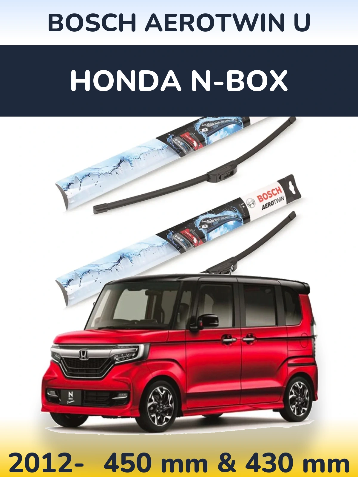 Sada předních stěračů BOSCH AeroTwin U 450 a 430 mm pro Honda N-box 2012-2026
