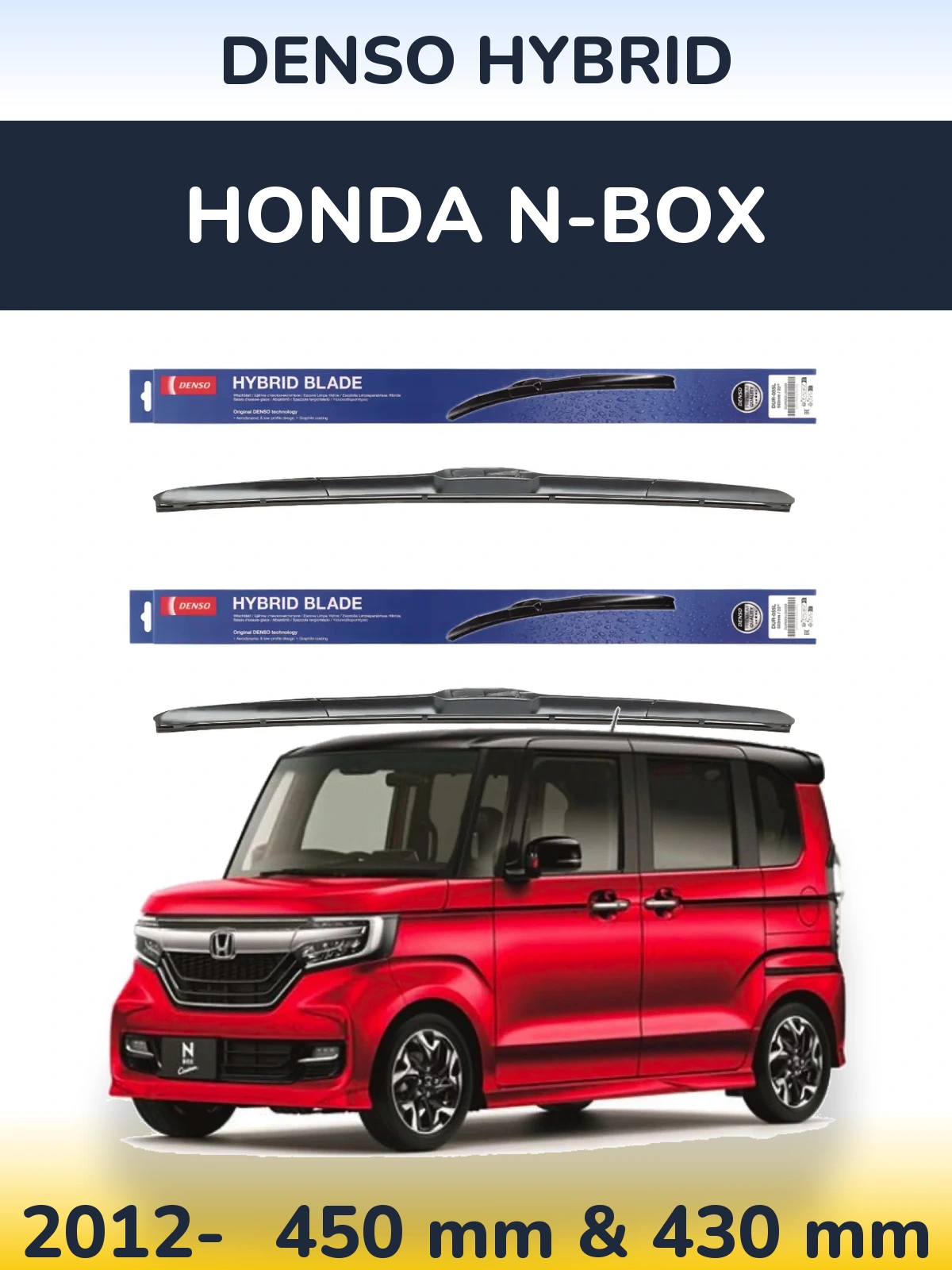 Sada předních stěračů Denso Hybrid 450 a 430 mm pro Honda N-box 2012-2026