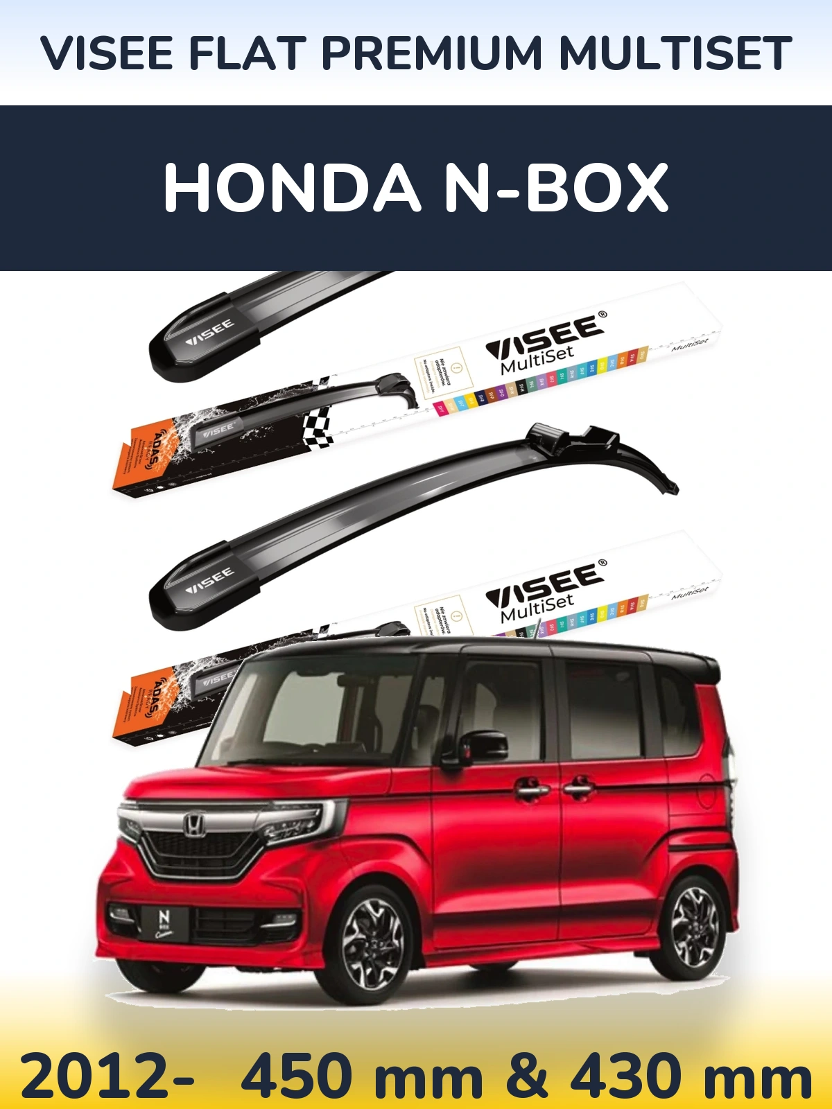 Sada předních stěračů VISEE FLAT PREMIUM MultiSet 450 a 430 mm pro Honda N-box 2012-2026