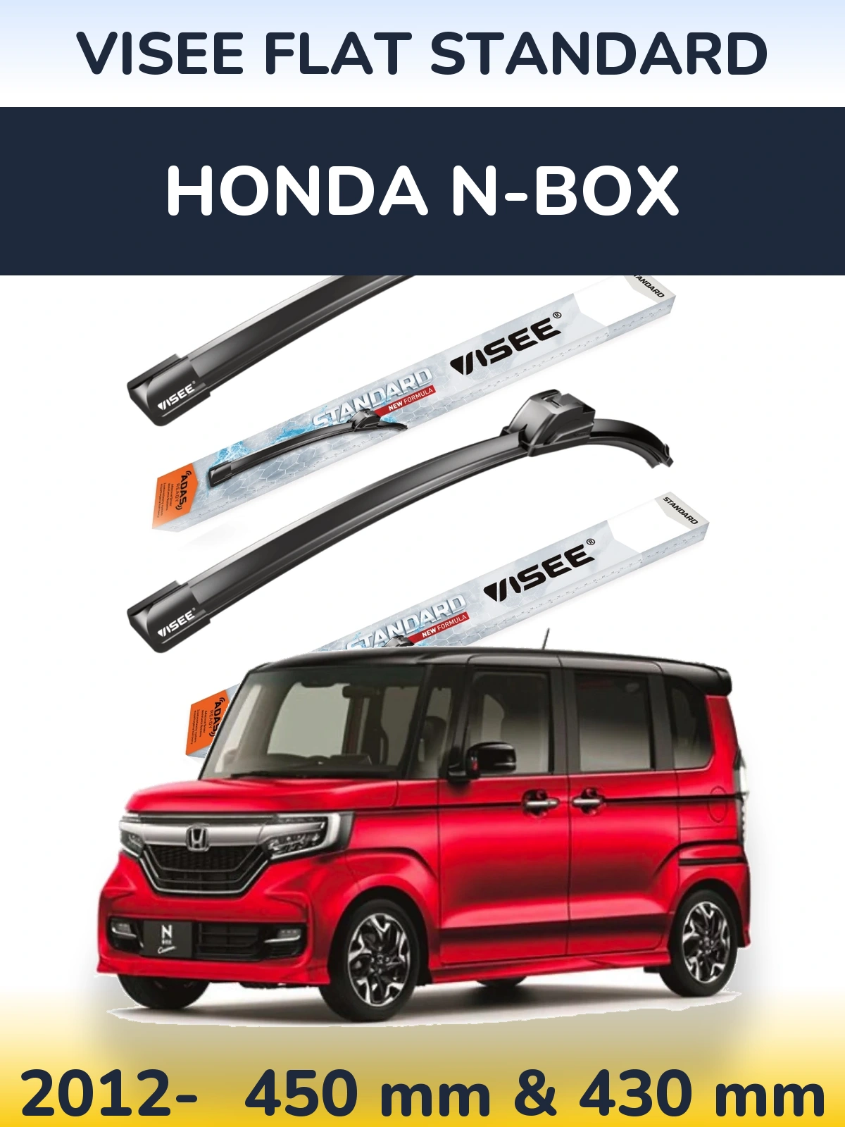 Sada předních stěračů VISEE FLAT STANDARD 450 a 430 mm pro Honda N-box 2012-2026