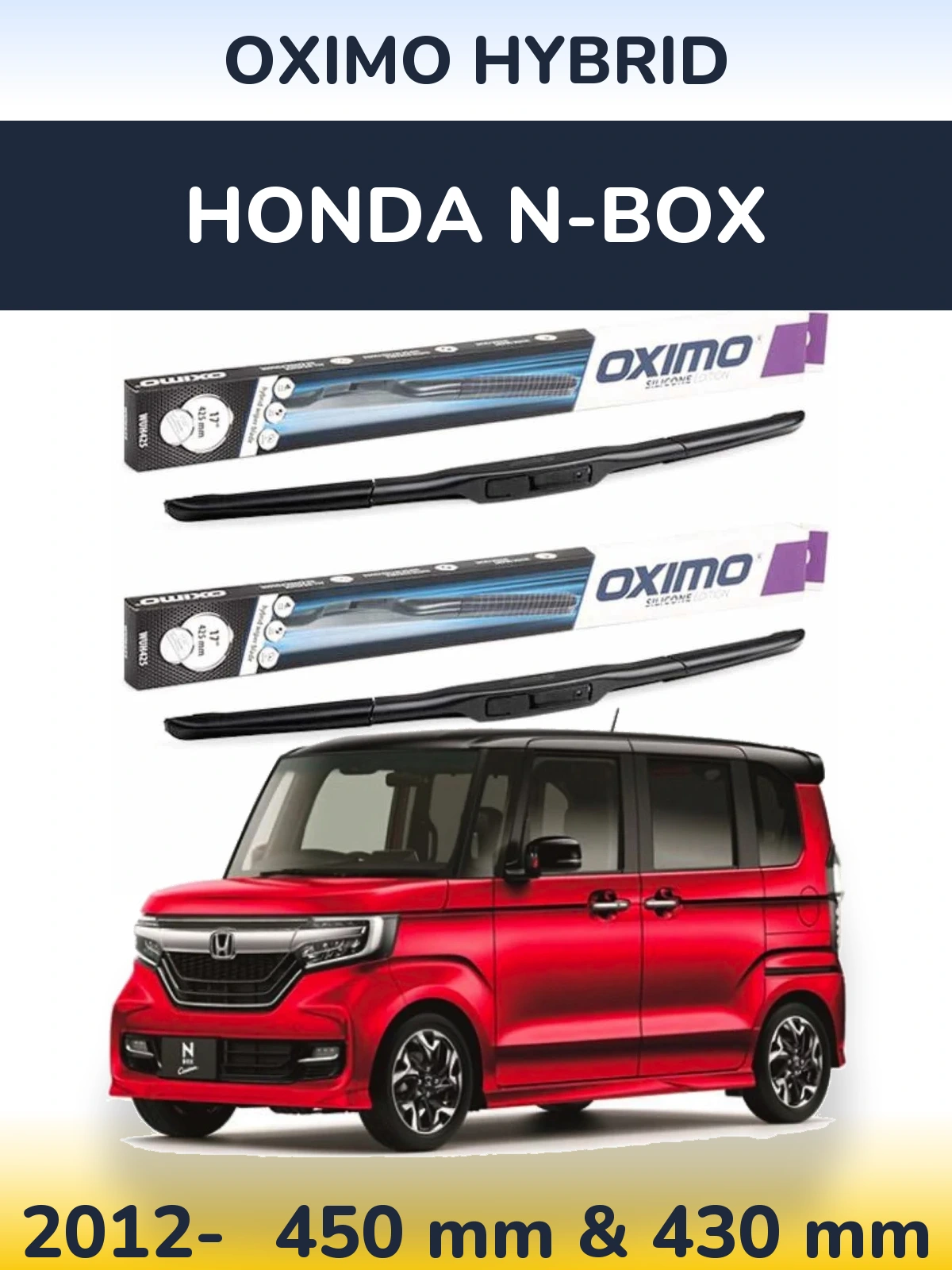 Sada předních stěračů Oximo Hybrid 450 a 430 mm pro Honda N-box 2012-2026