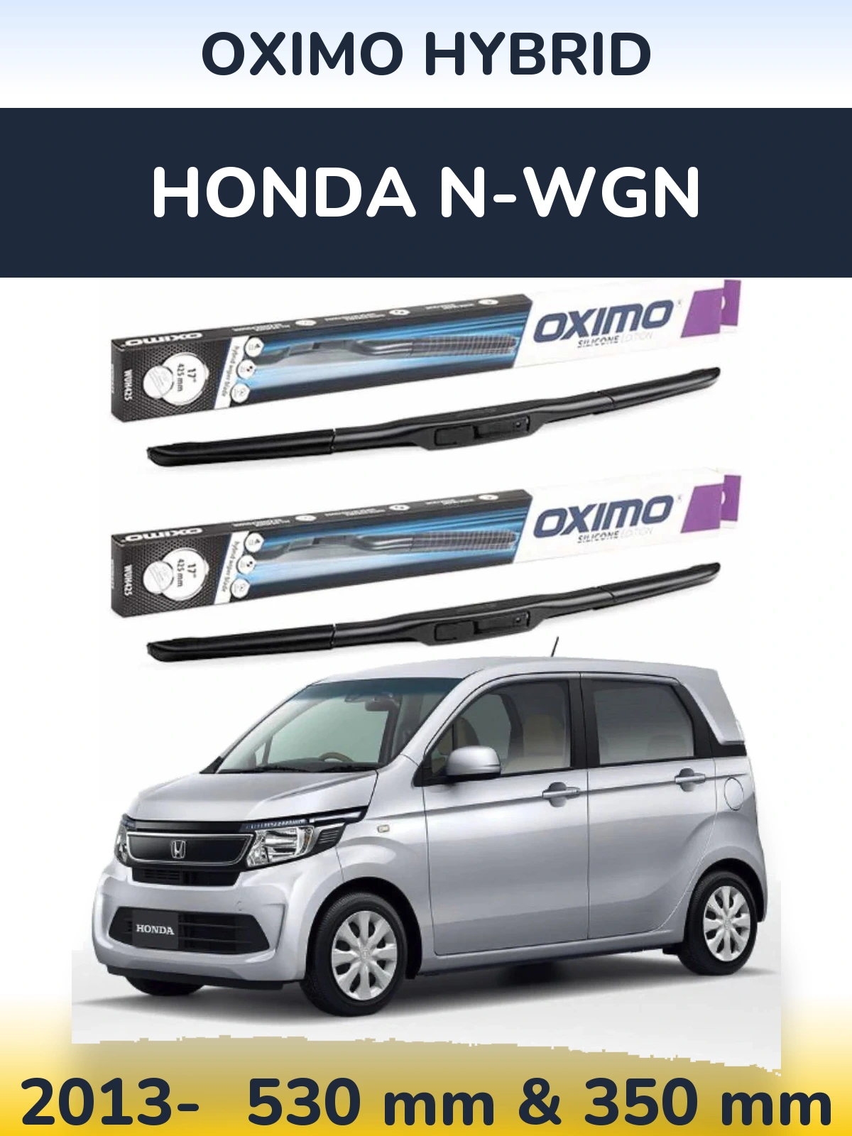 Sada předních stěračů Oximo Hybrid 530 a 350 mm pro Honda N-wgn 2013-2026