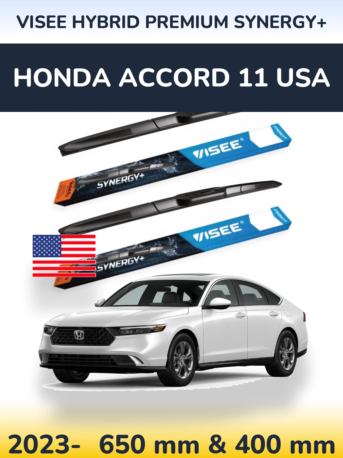 Sada předních stěračů VISEE HYBRID PREMIUM SYNERGY+ 650 a 400 mm pro Honda Accord 11 USA 2023-2026