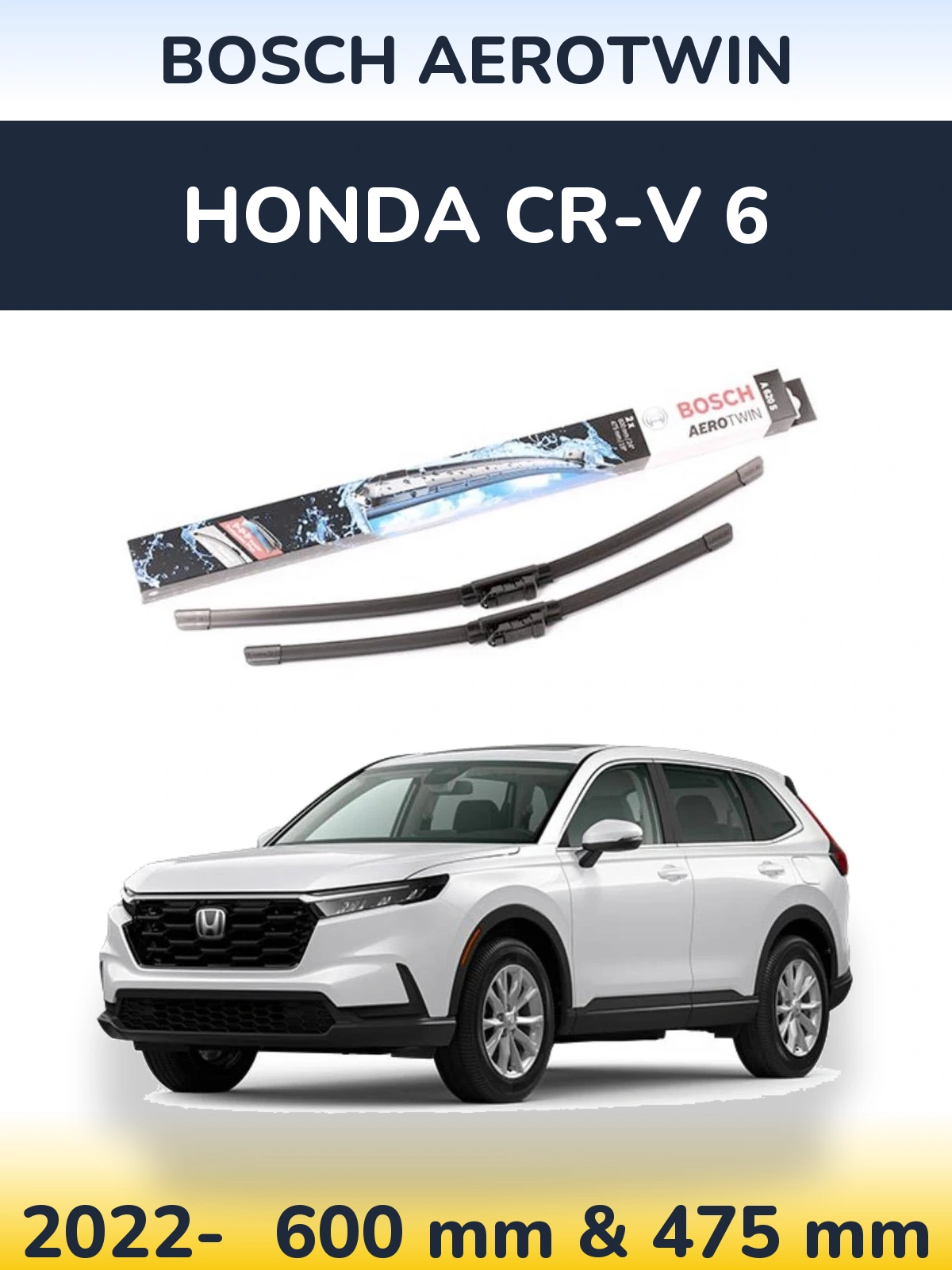 Комплект передніх щіток BOSCH AeroTwin 600 & 475 мм для Honda CR-V 6 2022-2026