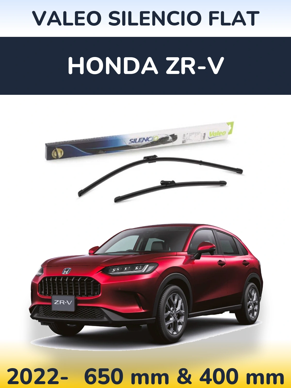 Sada předních stěračů Valeo Silencio Flat 650 a 400 mm pro Honda ZR-V 2022-2026