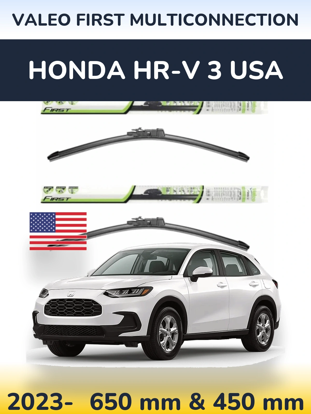 Sada předních stěračů Valeo First MultiConnection 650 a 450 mm pro Honda HR-V 3 USA 2023-2026