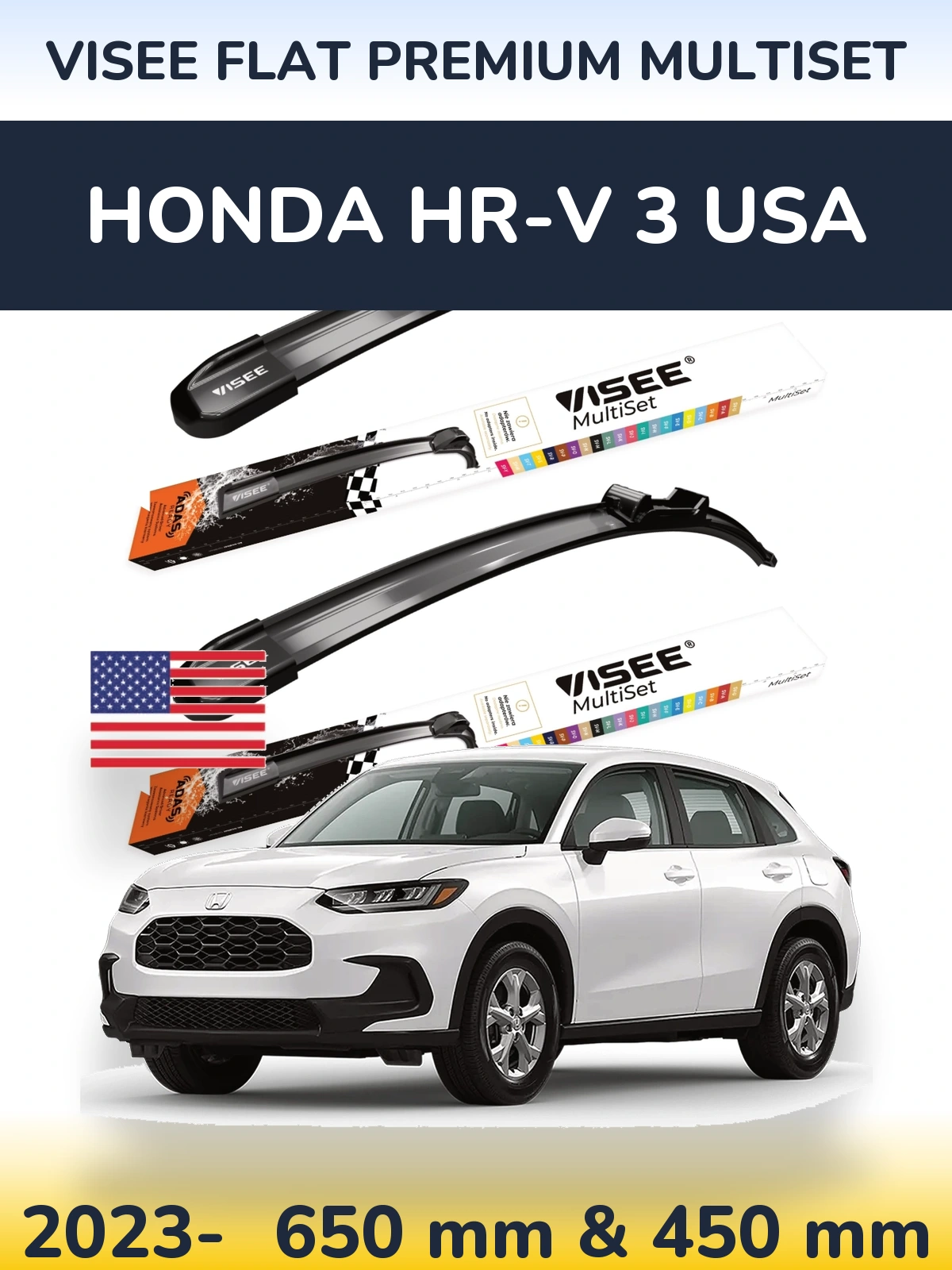 Sada předních stěračů VISEE FLAT PREMIUM MultiSet 650 a 450 mm pro Honda HR-V 3 USA 2023-2026