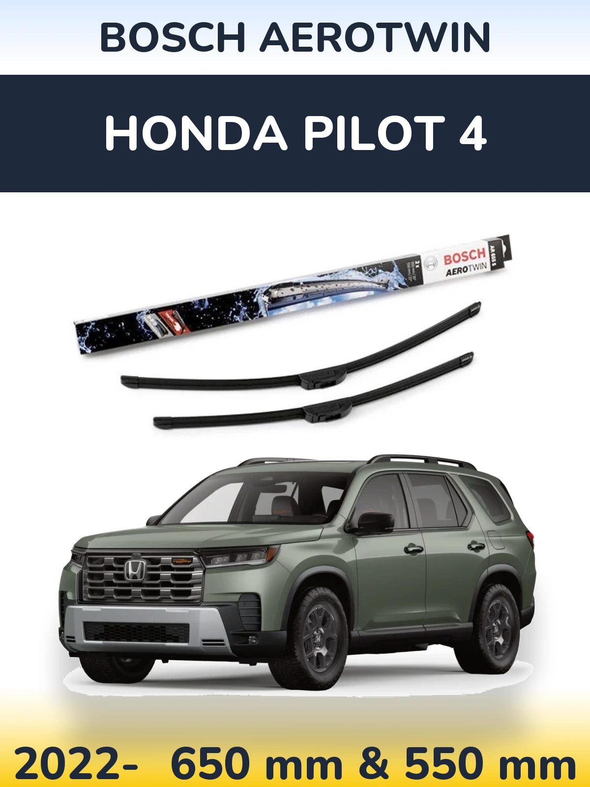 Sada předních stěračů BOSCH AeroTwin 650 a 550 mm pro Honda Pilot 4 2022-2026