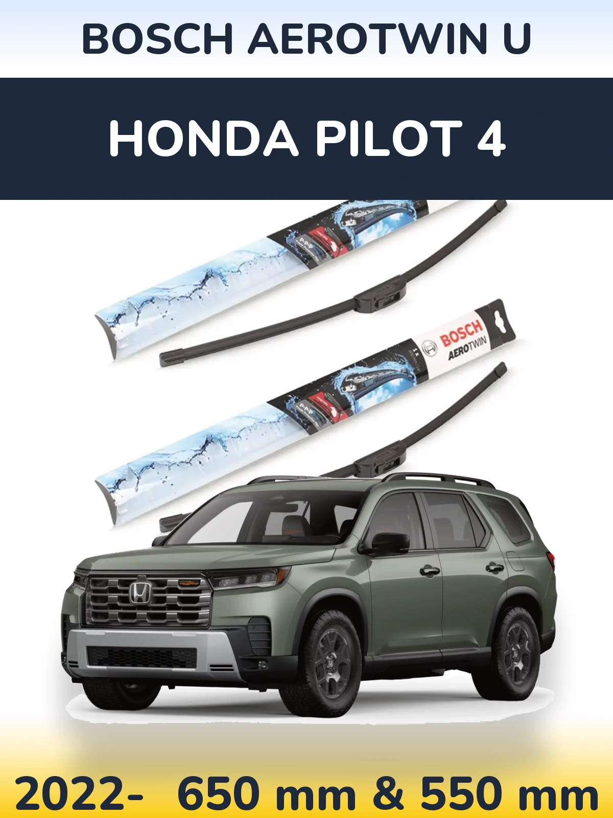 Комплект передніх щіток BOSCH AeroTwin U 650 & 550 мм для Honda Pilot 4 2022-2026