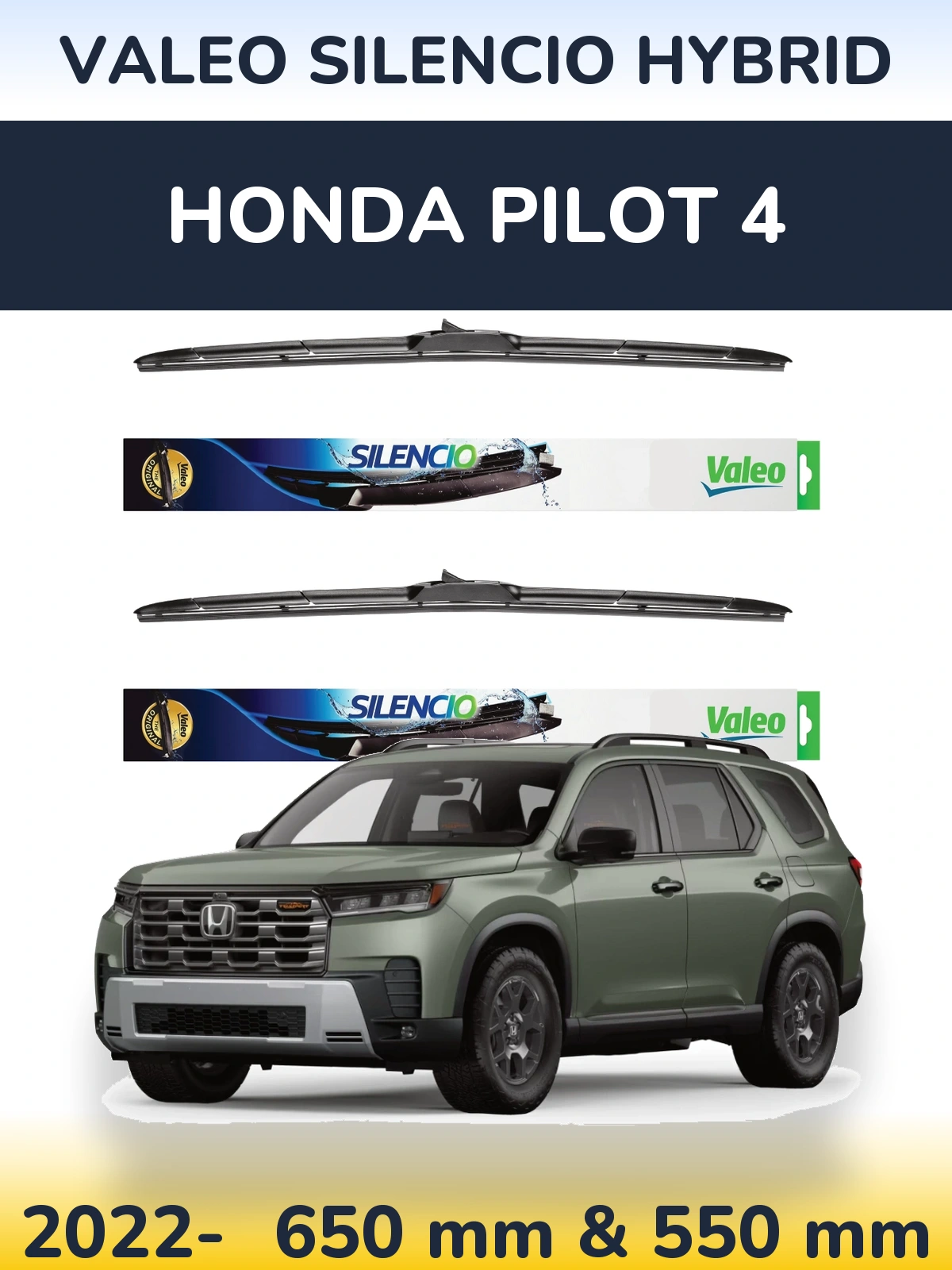 Комплект передніх щіток Valeo Silencio Hybrid 650 & 550 мм для Honda Pilot 4 2022-2026