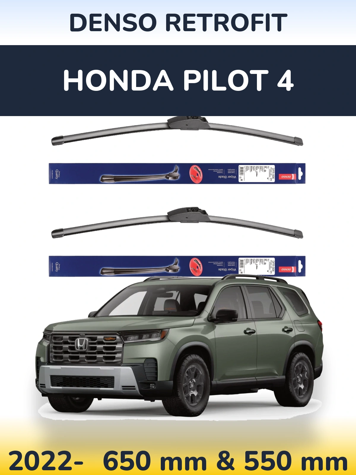 Sada předních stěračů Denso Retrofit 650 a 550 mm pro Honda Pilot 4 2022-2026