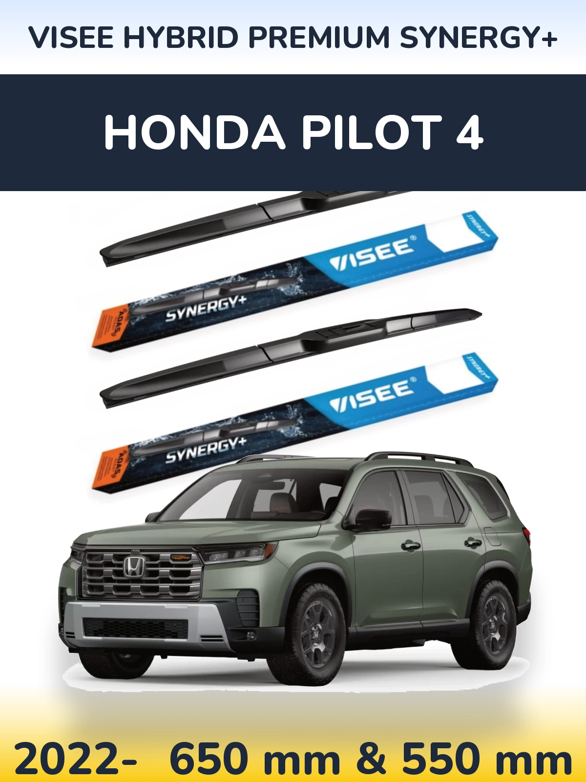 Sada předních stěračů VISEE HYBRID PREMIUM SYNERGY+ 650 a 550 mm pro Honda Pilot 4 2022-2026