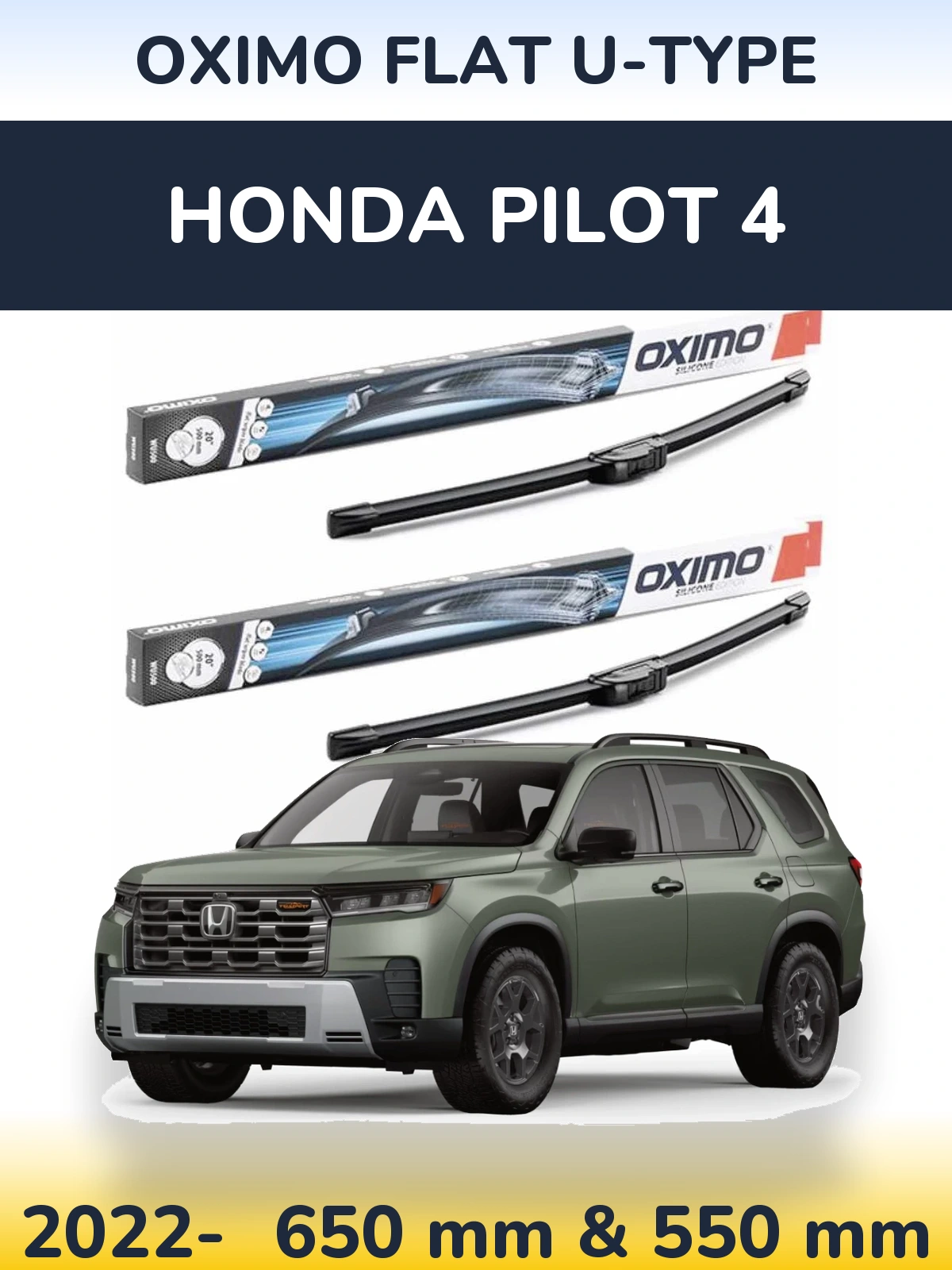 Sada předních stěračů Oximo Flat U-type 650 a 550 mm pro Honda Pilot 4 2022-2026