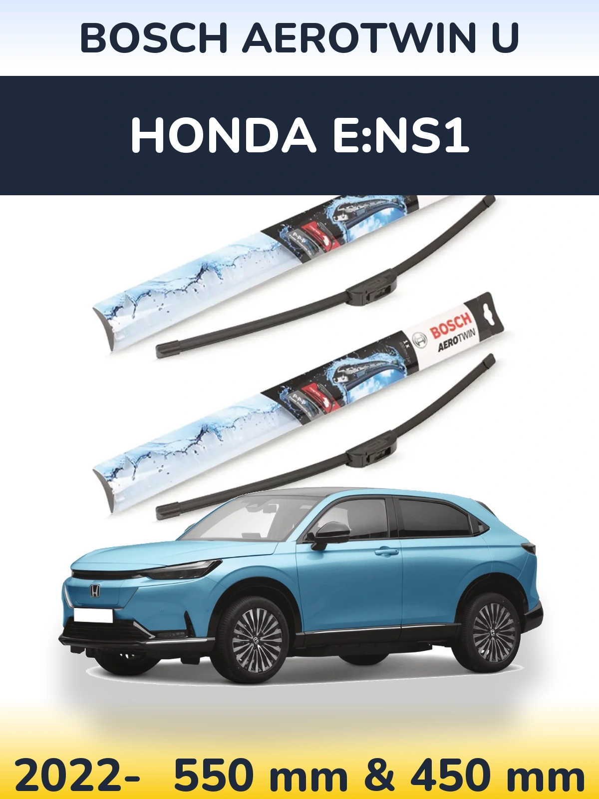 Sada předních stěračů BOSCH AeroTwin U 550 a 450 mm pro Honda e:NS1 2022-2026