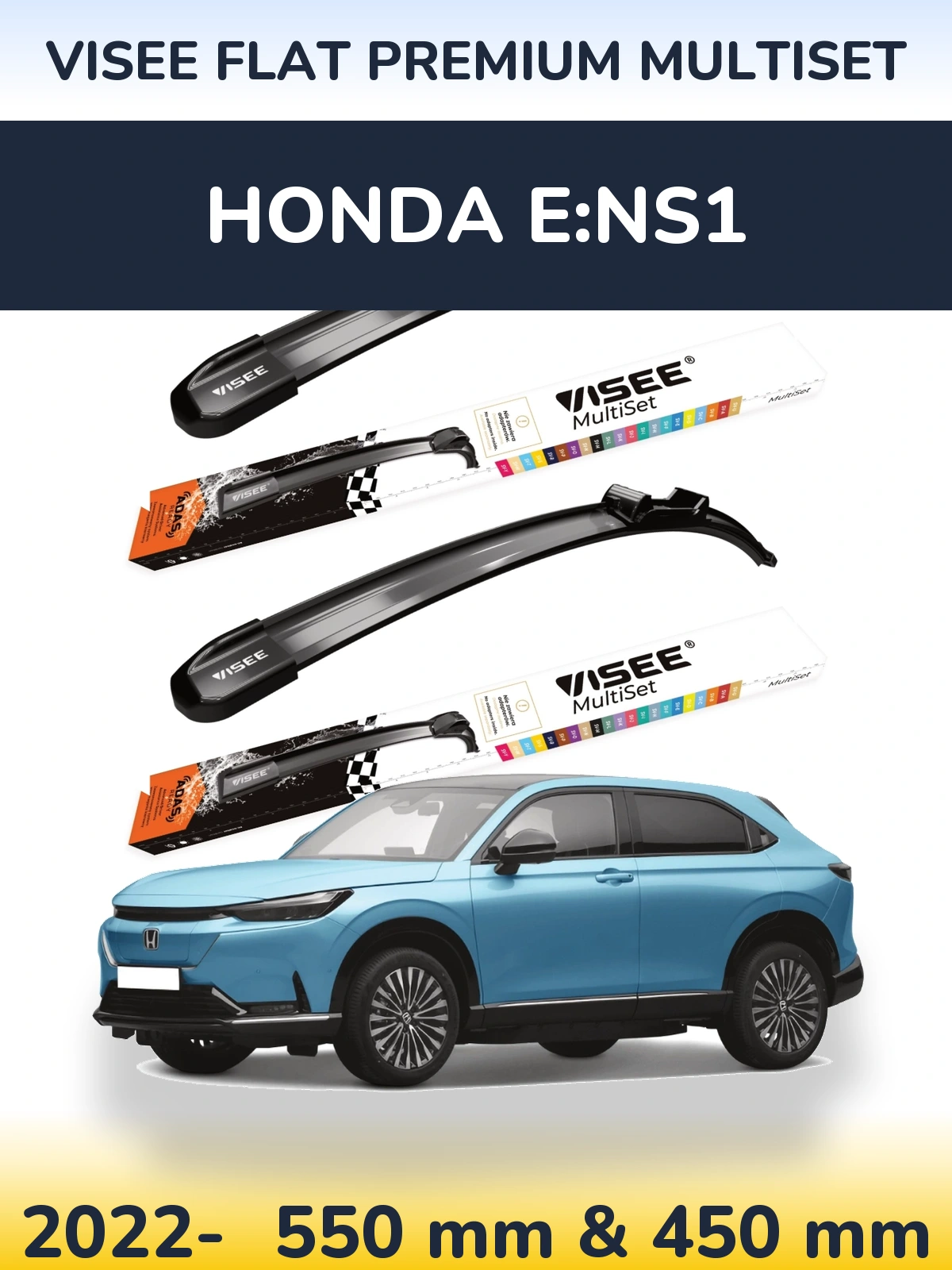 Sada předních stěračů VISEE FLAT PREMIUM MultiSet 550 a 450 mm pro Honda e:NS1 2022-2026