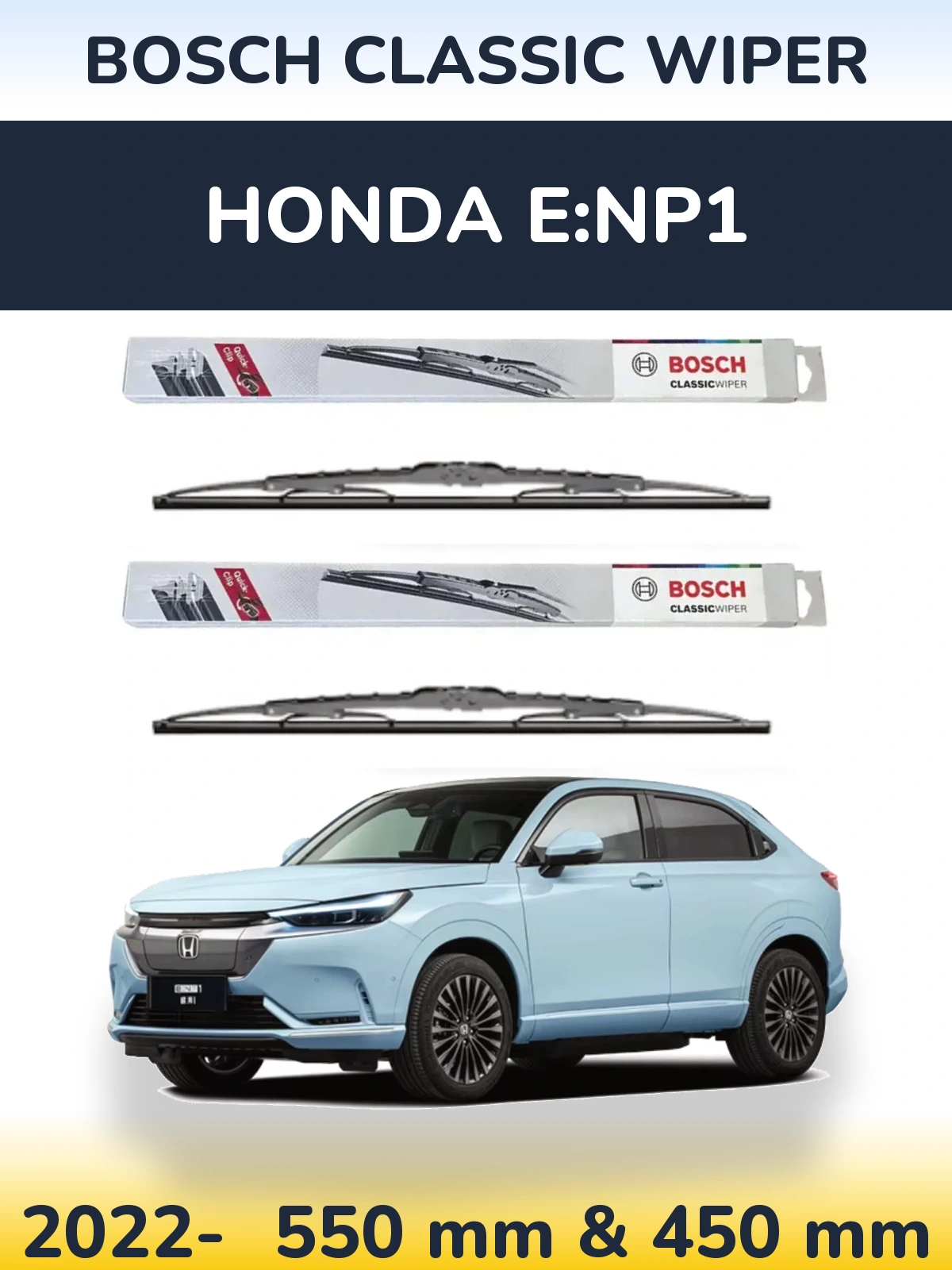 Sada předních stěračů BOSCH Classic Wiper 550 a 450 mm pro Honda e:NP1 2022-2026