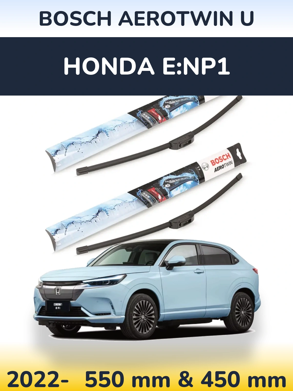 Sada předních stěračů BOSCH AeroTwin U 550 a 450 mm pro Honda e:NP1 2022-2026