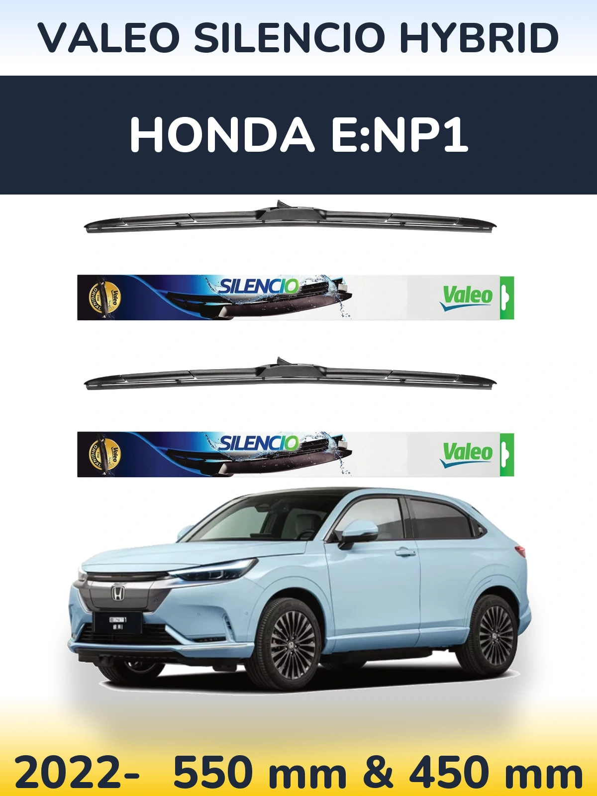 Комплект передніх щіток Valeo Silencio Hybrid 550 & 450 мм для Honda e:NP1 2022-2026